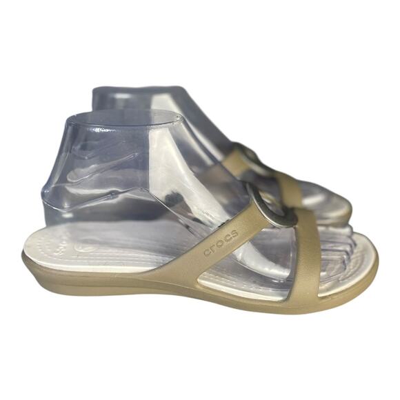 Crocs Women’s Sanrah Circle Slide Sandals In The Color Oyster/Khaki ColorWay 7 - Picture 4 of 9